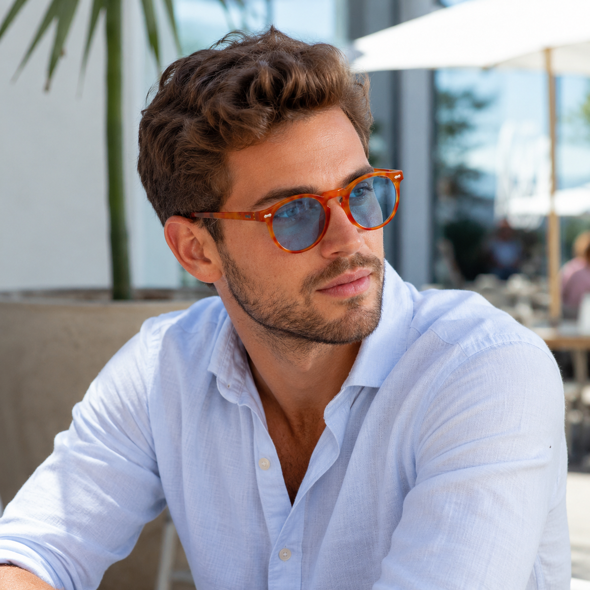Óculos Casco — óculos de sol masculino arredondado, vista de topo