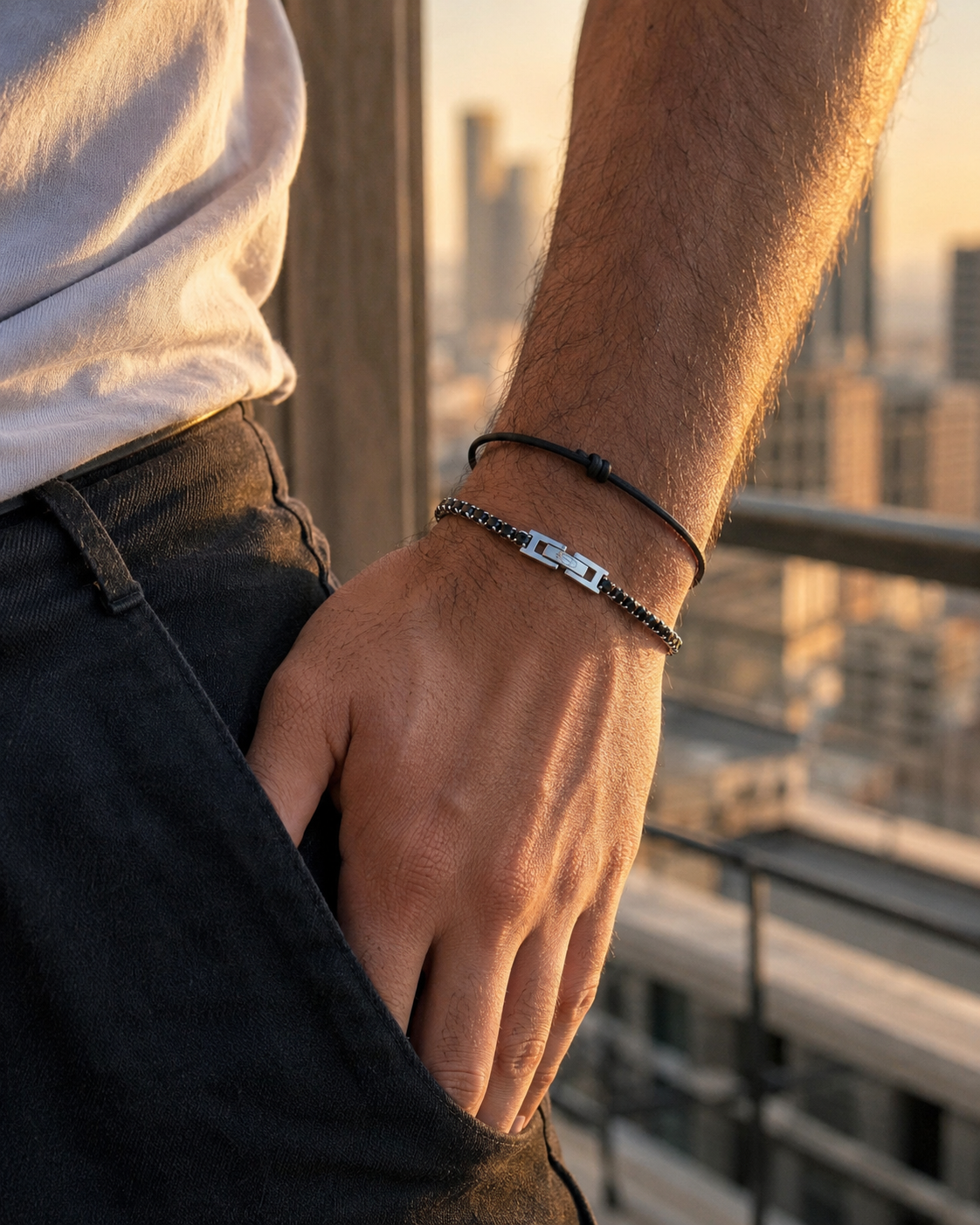 Pulseira Sulco — pulseira riviera masculina sobre fundo neutro