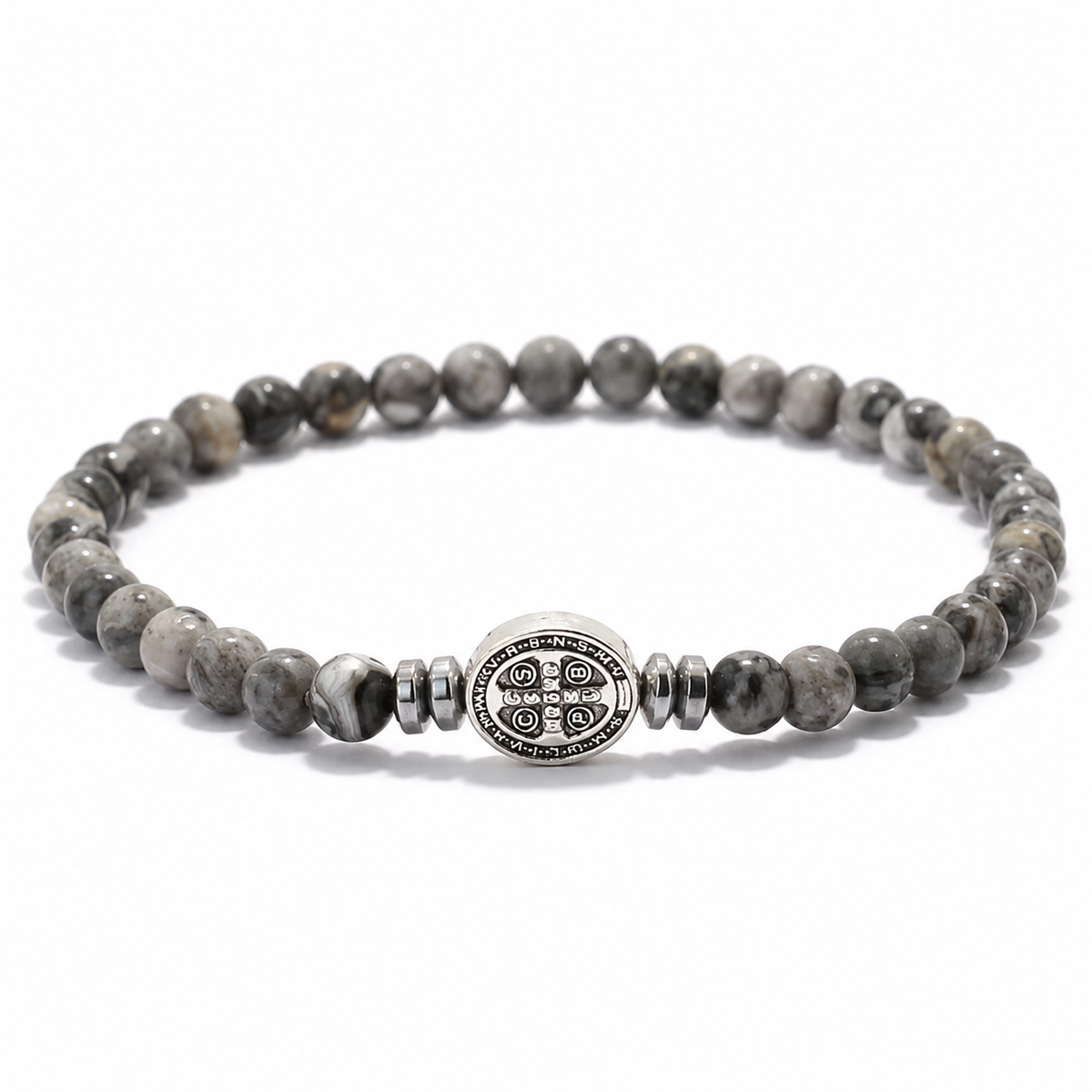 Pulseira Giz — pulseira masculina de pedra natural howlita, detalhe da textura